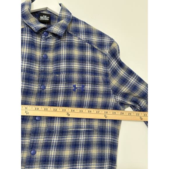 Under Armour Women’s Medium Flannel Snap Shirt Blue Plaid Outdoor Cabin Logo - Picture 11 of 15